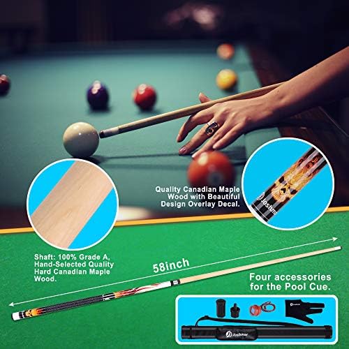 Joshmar Pool Cue Stick 58" – 2-Piece Canadian Maple Billiard Cue 19oz, 13mm Tip, Includes Hard Case, Glove & Chalk – Complete Set for Beginners