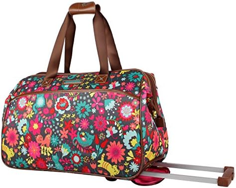 Lily Bloom Pattern 22 Inch Duffel Bag with 2-Rolling Wheels, Weekender Overnight Travel Lightweight Carry-On Suitcase For Women