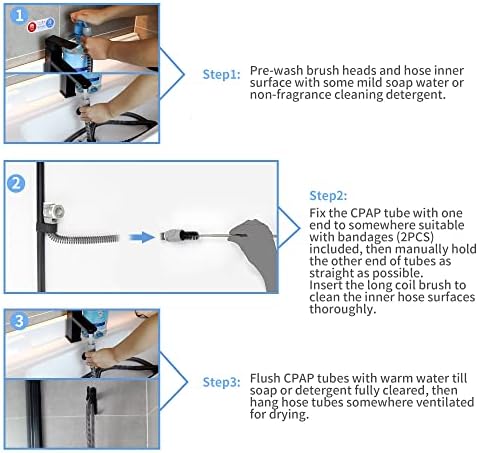 Jakia CPAP Tube Hose Cleaning Brush Kit 7 ft Strong Flexible Spring Body with Double Brush Heads Each 8.7" and 6.7“ Diameters Plus Two 7" Handy