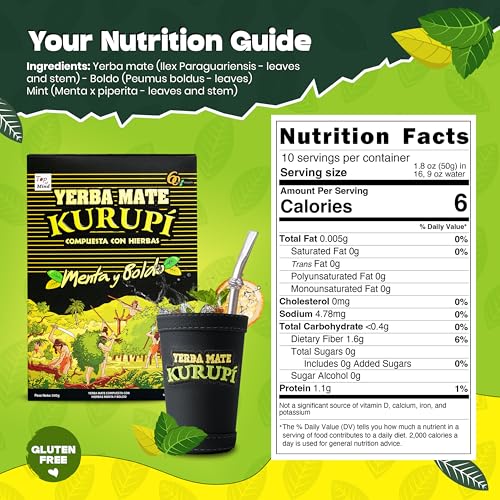 Kurupi Yerba Mate with Mint & Boldo 500 g (1.1 lb) | Paraguayan Herbal Loose Leaf Blend | Refreshing Natural Mate Tea with Mint & Boldo Leaves