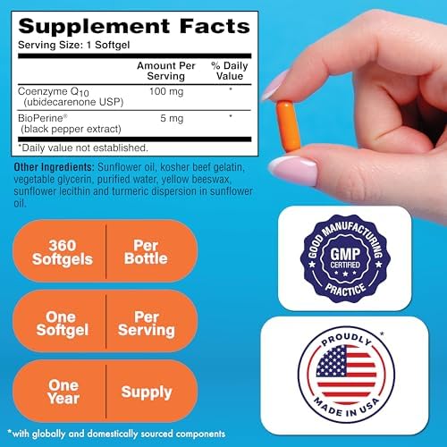Health Thru Nutrition CoQ-10 100mg with BioPerine 120 Softgels | High Absorption Naturally Fermented USP Grade Coenzyme Q10 Supplement | 3rd Party Tested | Heart Health and Energy Support | High Absorption Naturally Fermented USP Grade Coenzyme Q10 Suppl…