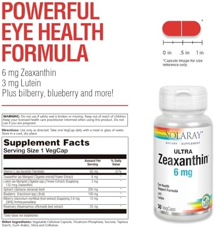 SOLARAY Ultra Zeaxanthin 6 mg, 30 Capsules | Eye & Macular Health Support, Zeaxanthin, Lutein, Bilberry & Blueberry, 30 Servings, Lab Verified