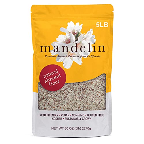 Mandelin Grower Direct Pure Natural Almond Flour with Skin (5 lb), Non-GMO, Gluten Free, Vegan, Keto, Plant Based Diet Friendly, Kosher for Passover, Every Batch Tested for Quality