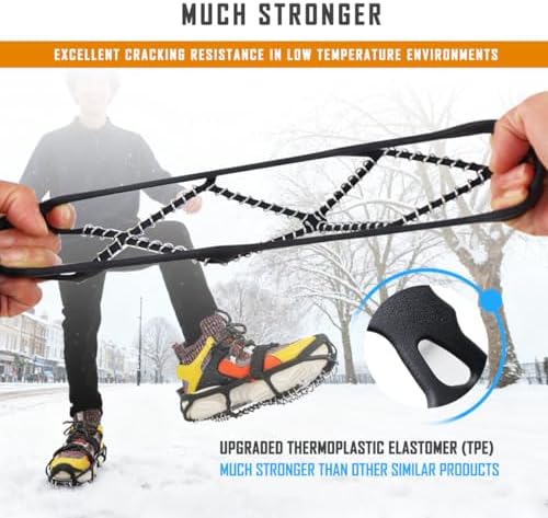 Anti-Slip Ice Cleats, Snow Grips, Crampons for Walking on Ice Snow | Ultra lightweight, Crack resistant High elasticity, for Hiking Fishing Running, with Storage Bag and 2 Straps