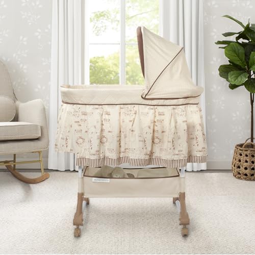 Delta Children Portable Rocking Bassinet for Newborns Bedside Sleeper Crib with Gentle Vibrations, Nightlight, Soothing Music, Adjustable Canopy