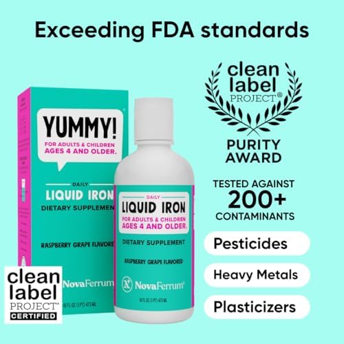 NovaFerrum Yummy | Pediatric Drops Liquid Iron Supplement for Infants and Toddlers | Liquid Iron for Kids | 15mg of Iron Per 1mL Dose | Ages 4 & Under | Gluten Free Certified | Sugar-Free | Raspberry