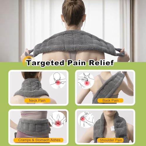 UNCN Long Wide Heating Pad for Neck and Shoulders Back 33x5.9 Microwavable Large Moist Heat Pack Warm Hot Compress Neck Wrap Weighted Bag Massage