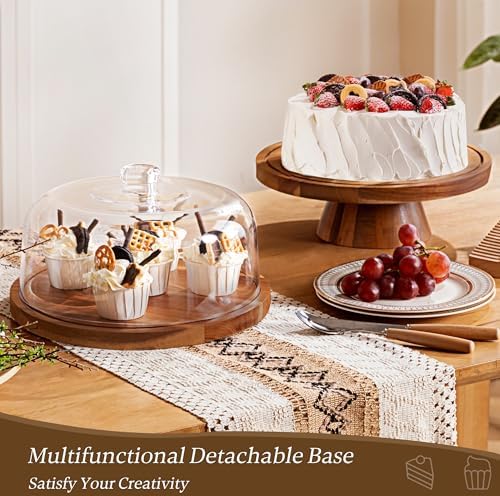 HBlife Cake Stand with Lid (12.2"), Multifunctional Cake Stand with Acrylic Dome, Acrylic 6-in-1 Cake Plate Display Stand with Cover for Baking Gifts, Birthday Kitchen Parties, Weddings