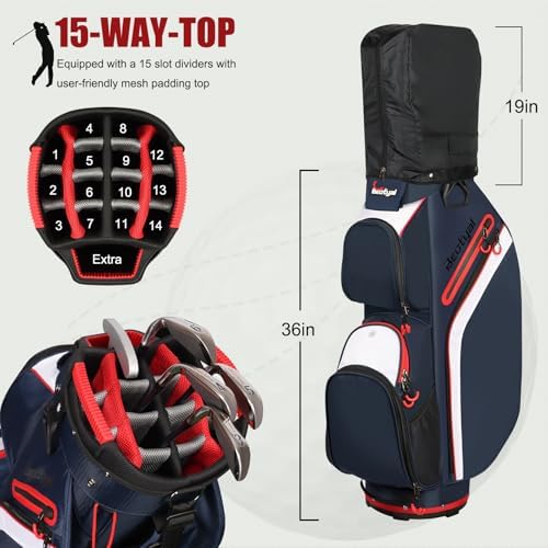 15-Way Golf Cart Bag, Lightweight Golf Club Bag for Men with Cooler | 15 Separate Compartments Easy Club Access Multiple Storage Pockets Cart Strap Channel Beverage Storage and Carry Handles