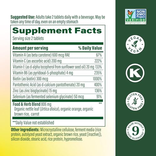 MegaFood Skin, Nails & Hair 2, with Biotin, Vitamin A, C & Zinc, 90 Tablets | Vitamins For Women and Men, Supports a Healthy Complexion, Nails and Hair, Chelated Zinc, Non-GMO, Vegan, 45 Servings