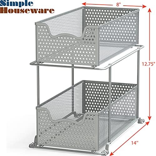 Simple Houseware 2 Tier Sliding Cabinet Basket Organizer Drawer, White
