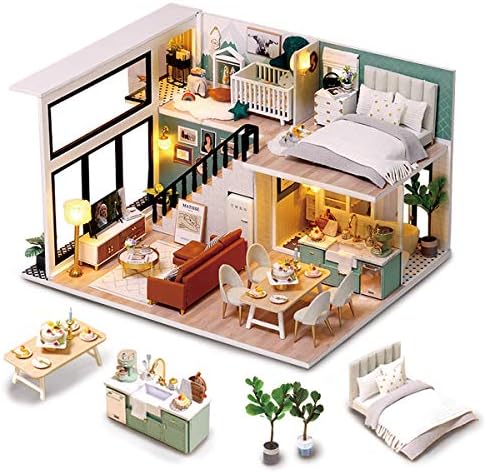 GuDoQi DIY Miniature Dollhouse Kit, Miniature House Kit 1:24 Scale, Tiny House kit with Music and Furniture Kit, Great Gift for Birthday Christmas