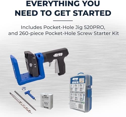 Kreg Pocket-Hole Jig 520PRO - Easy Clamping & Adjusting - 360 Rotating Handle - 260 Screws - For Materials 1/2" to 1 1/2" Thick