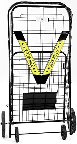 ATH Large Deluxe Rolling Utility / Shopping Cart - Stowable Folding Heavy Duty Cart with Rubber Wheels For Haul Laundry, Groceries, Toys, Sports Equipment, Red