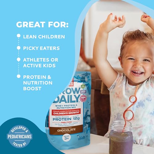 Healthy Heights Grow Daily Kids Protein Drink Mix (Chocolate) - High Protein Shake for Kids 3+, 21.6 oz