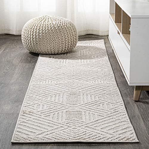 JONATHAN Y Art Deco Geometric Indoor Outdoor Area Rug 3X5 White/Black, Jordan High-Low Pile for Backyard, Patio, Porch, Easy-Cleaning, High Traffic