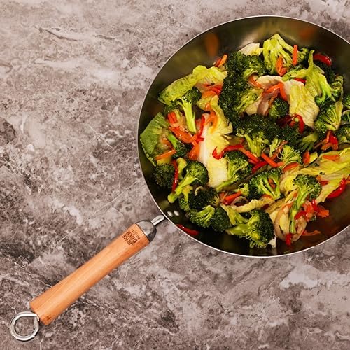 JOYCE CHEN Classic Series 12-Inch Carbon Steel Stir Fry Pan with Birch Handle
