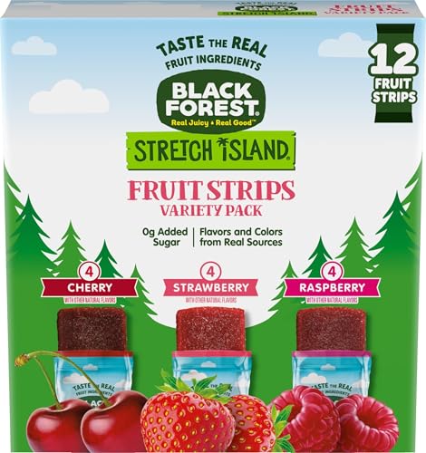 Black Forest, Stretch Island, Fruit Strips, Cherry, Apple, Raspberry, Grape, Strawberry, and Apricot, Zero Grams Added Sugar Non-GMO, 48 ct