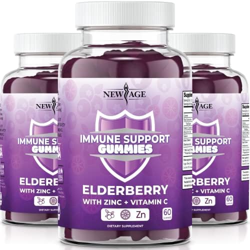 NEW AGE Immune System Support Gummies - Sambucus Black Elderberry Gummies with Vitamin C and Zinc (120 Count (Pack of 2))