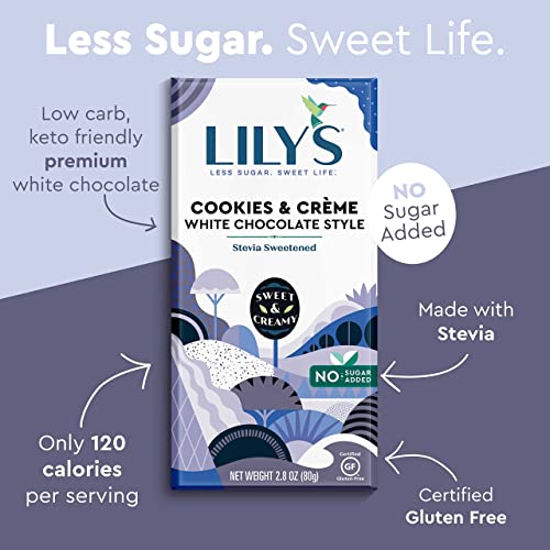 LILY'S Cookies and Creme White Chocolate Style No Sugar Added, Sweets Bars, 2.8 oz (12 Count)
