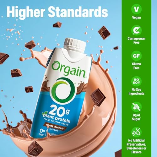 Orgain Organic 20g Vegan High Protein Shake, Chocolate, 11 oz, 12pk