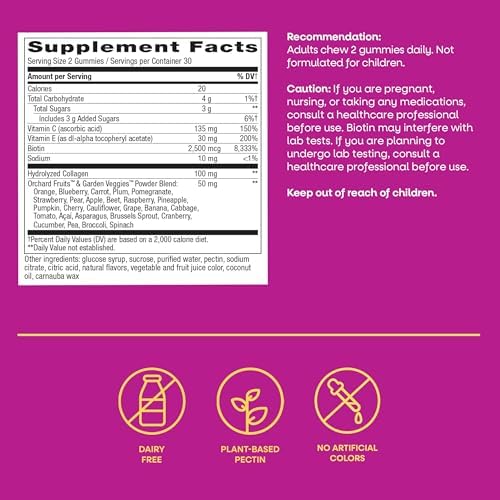 Nature's Way Alive! Hair, Skin & Nails Gummies with Collagen & Biotin,60 ct | Advanced Beauty Formula Supplement with Antioxidant Vitamins C & E*, 100 mg Collagen, 2,500 mcg Biotin, Strawberry Gummy