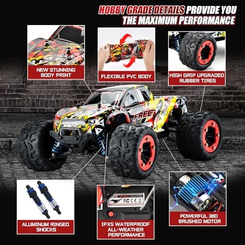 1:16 Scale All Terrain Fast RC Cars for Adults 40KPH, 4WD Electric Off-Road Remote Control Monster Truck with Metal Chassis, 2.4Ghz High Speed Car, Waterproof RC Truck with 2 Batteries for Boys & Kids