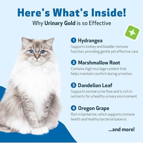 Pet Wellbeing Urinary Gold for Cats - Urinary Tract & Bladder, 2 oz | NASC Certified & Vet-Formulated Liquid Supplement with Marshmallow Root & Echinacea for Urinary System & Bladder Support