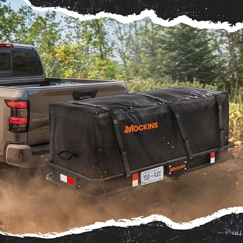 Mockins 500 lb. Capacity Folding Luggage Rack for SUV Car Truck ATV & More | Steel Trailer Hitch Cargo Carrier 60"x20"x6" w/ 16 Cu Ft Waterproof
