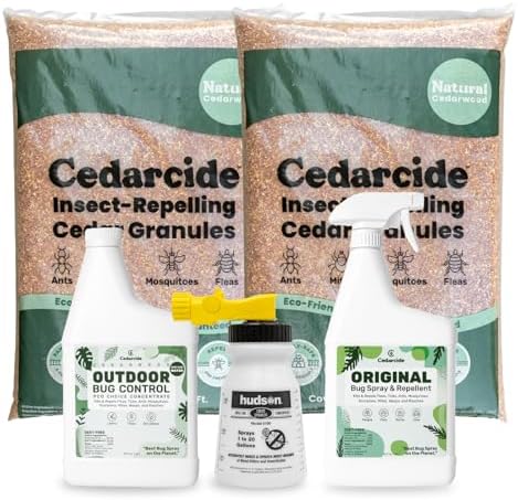 Cedarcide Complete Pest Control Kit (Medium) Cedarcide Original Quart + Outdoor Bug Control Concentrate Quart Lawn Bug Spray & Cedar Granules Kills