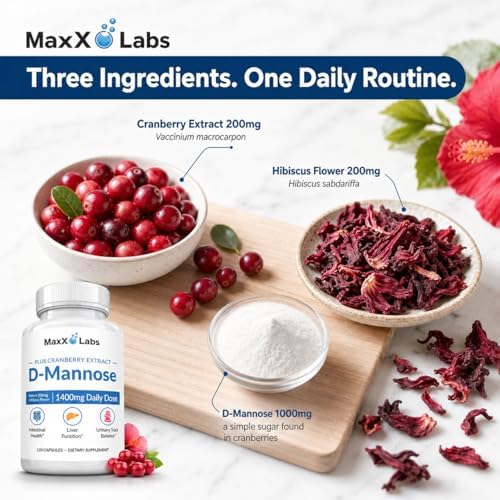 D-Mannose Capsules, 1400 Mg with Cranberry & Hibiscus Flower, 120 Ct | Fast Acting Formula, Supports Bladder & Urinary Tract Health - Extra Strength 60 Servings