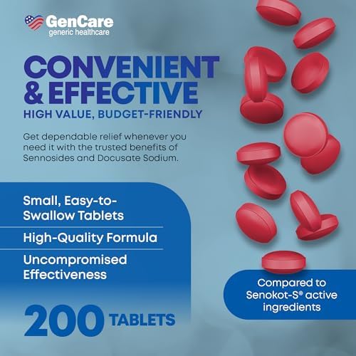 GenCare Senna-S Laxative Plus Stool Softener, Dual Action, 200 Ct
