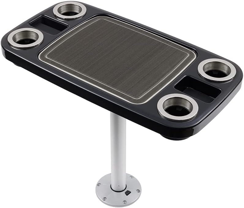 Manufacturers' Select ITC Boat Table Set - 18"x34" Removable Pontoon Boat Table with Center Non-Slip Mat, Pedestal Leg, 4 Drink Holders