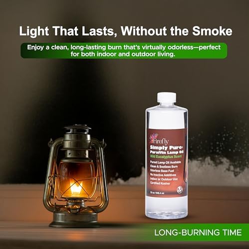 Firefly - Premium Paraffin Lamp Oil 32 oz - Smokeless Indoor Fuel | Eucalyptus Scent, Kosher Certified, Wick Fed Lamps, Lantern And Candle Use