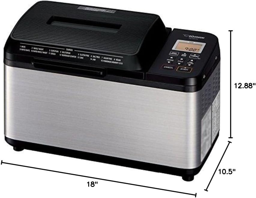 Zojirushi Bb PDC20BA Virtuoso Plus 2 Lb Breadmaker, Black | Gluten-free and whole-wheat programs, dual heaters, 13-hour timer