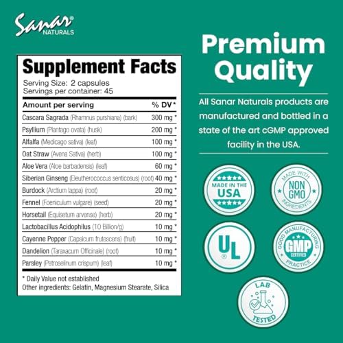 Sanar Naturals Colon Cleanser 2002, High Fiber with Psyllium Husk, 90 Ct | Psyllium Husk Fiber, Probiotics, Cascara Sagrada & Aloe, Colon Cleanse, Gut Health & Daily Regularity, GLP-1 Support, 90 Ct