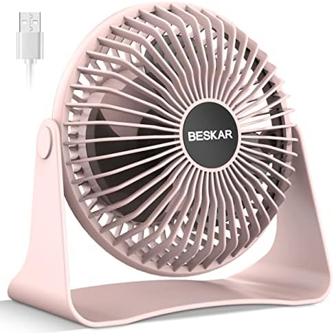 BESKAR USB Small Desk Fan, Portable Table Fans with 3 Speeds Strong Airflow