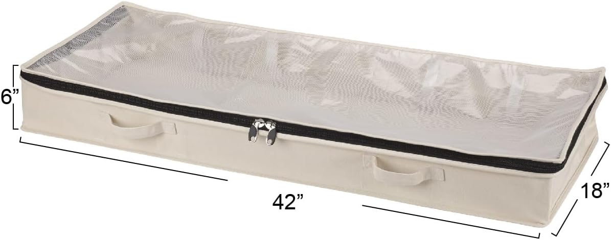 Household Essentials Canvas Sweater Storage Bags, 2-Pack, Breathable Cotton, Under-Bed Zippered Storage with Clear Top Window, Stackable, Cedar Insert Compatible (Not Included), Natural
