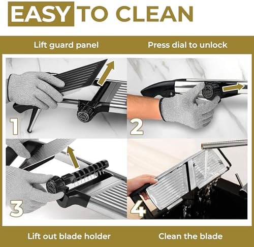 Gramercy Adjustable Mandoline Food Slicer, Mandoline Slicer for Kitchen, Mandolin, Potato, Tomato, Carrot, Vegetable, Fruit and Onion Cutter, Stainless Steel, INCLUDING Cut-Resistant Gloves, Black PRO