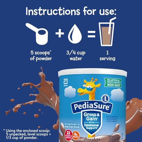 PediaSure Grow & Gain Shake Mix, 6g Protein, Vanilla, 14.1 oz Can, 3pk | 24 Servings, Great-Tasting Nutritional Shake Mix with Immune Support for Kids, 23 Vitamins & Minerals, Non-GMO & Gluten-Free