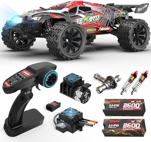 Hosim Mini 1:8 Brushless RC Cars for Adults, VEXARO 50+MPH Fast RC Trucks | 3660 3100KV Brushless Motor & 80A ESC, 2* 2600mAh 3S Lipo, Chrome Steel Central Transmission, All-Metal Oil-filled Shocks