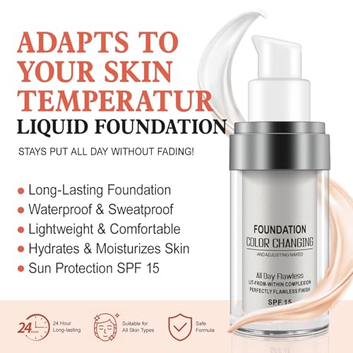TLM Colour Changing Liquid Foundation Hides Wrinkles & Lines, BB Cream Makeup Base Concealer Cover Moisturizing Fluid for all Skin Tone SPF15
