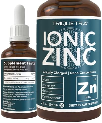 Ionic Liquid Zinc – 8 Month Supply, Adjustable Dosing for Adults – High Absorption, Vegan, Glass Bottle – Supports Immune System