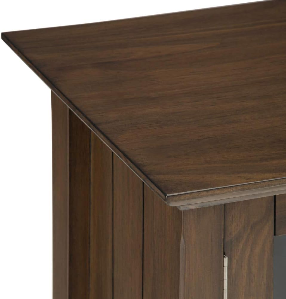 SIMPLIHOME Bedford 62" Wide Solid Wood Sideboard in Brunette Brown | Transitional low media console with glass doors and storage shelves for the living room, entryway or dining room.