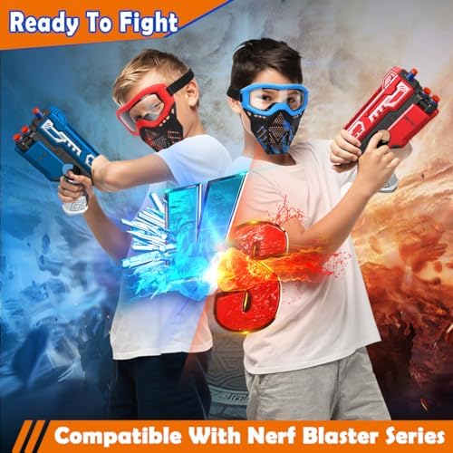 POKONBOY 2 Pack Tactical Mask with Goggles Compatible with Nerf Rival , Apollo, Zeus, Khaos, Atlas, & Artemis Blasters Rival Mask Red & Blue