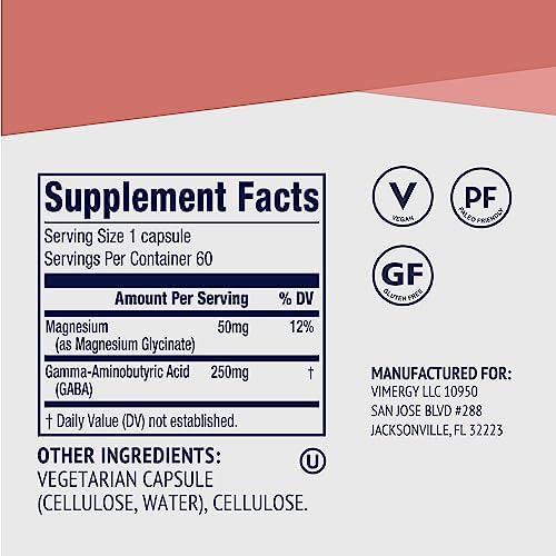 Vimergy GABA with Magnesium Supplement for Calm, 60 Capsules and Servings