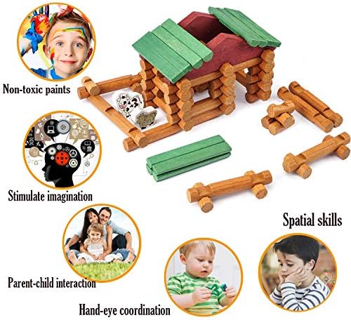 Wondertoys 170 Pieces Wood Logs Set Ages 3+, Classic Building Log Toys for Boy, Creative Construction Engineering Educational Gifts