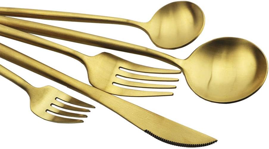 JASHII Luxury 18/10 Rainbow Flatware Set - 304 Stainless Steel Colorful Cutlery - 5-Piece Adaline Royal Modern Satin Finish for Birthday