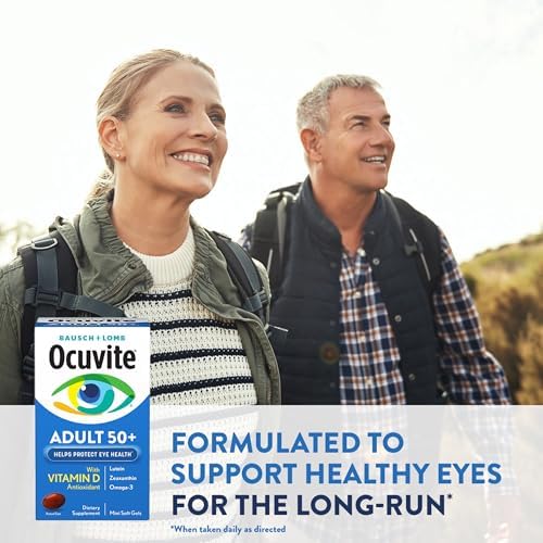 Ocuvite 50+ Eye Vitamin & Mineral Supplement, Multivitamin for Vision & Ocular Health with Omega-3, Zinc, Vitamins C & E, Lutein & Zeaxanthin, Zinc Supplements for Women and Men, 50 Softgels