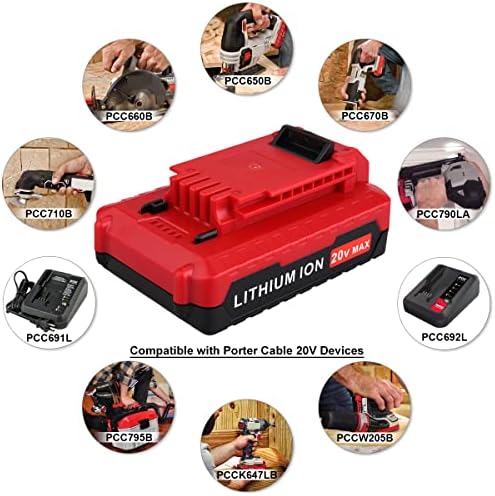 Biswaye 2 Pack 20V Lithium Battery Compatible with Porter Cable 20V Tools | PCC680L 20 Volt MAX Lithium Replacement Compatible with Porter Cable 20V